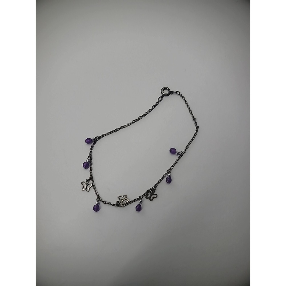 Vintage‎ Bracelet Anklet Silver Tone Purple Butterfly Jewelry Costume